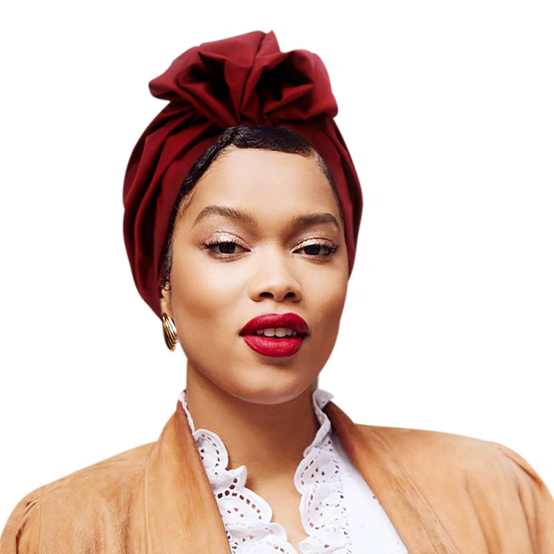 Europe and the United States popular pleated flower turban hat adult solid color bow dish flower wrap hat hair care cap JDT-52
