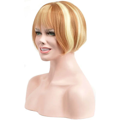 New Fashion Cool Extreme Short Straight Bob Cut Mixed Color Wig with Bang Makes You More Attractive