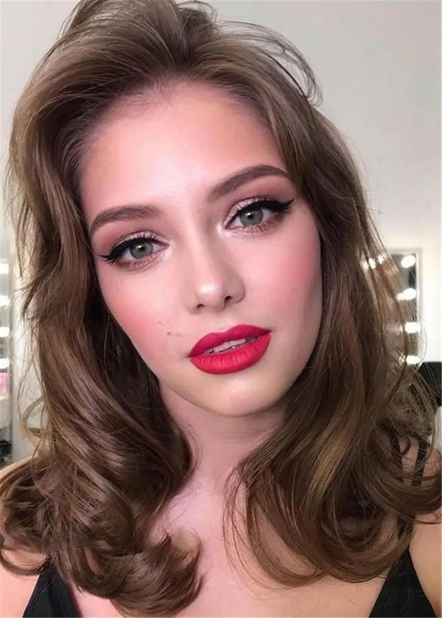 Parrucche senza cappuccio per capelli umani con acconciatura ondulata lunga da 16 pollici