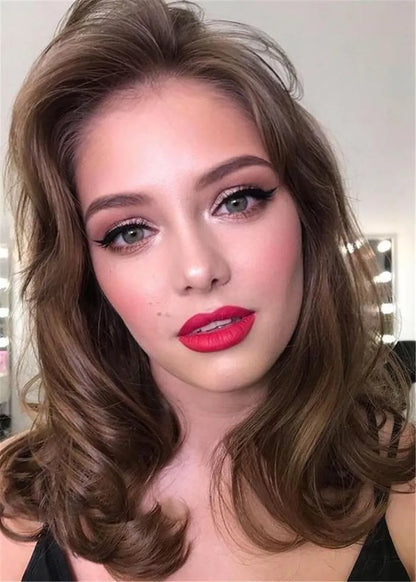 Parrucche senza cappuccio per capelli umani con acconciatura ondulata lunga da 16 pollici