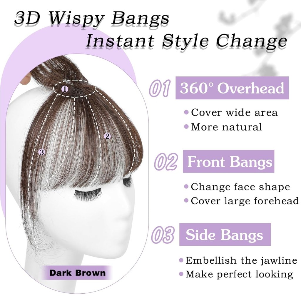 Clip in Bangs 100% Human Hair Toppers 360°3D Hair Pieces Clip On Air Bangs Extensions