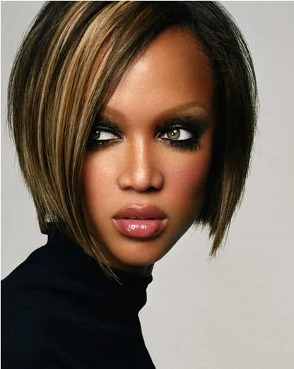 Custom Tyra Banks Hair Style-Lace Front Short Straight 100% Human Hair 10 Inches Wig