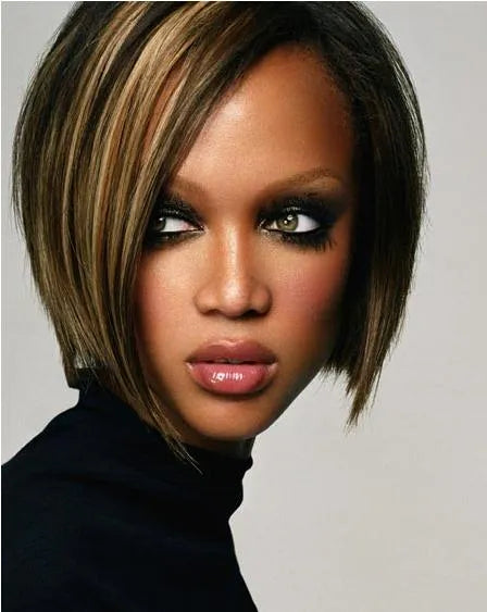 Custom Tyra Banks Hair Style-Lace Front Short Straight 100% Human Hair 10 Inches Wig
