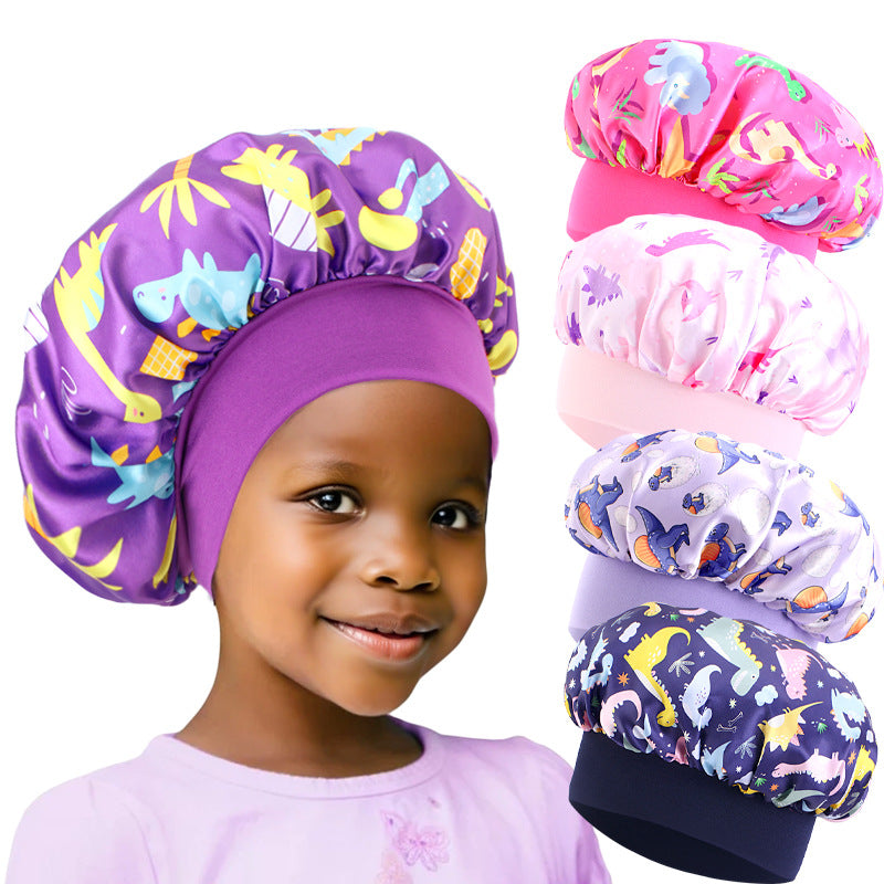 Cross-border children's cartoon colored nightcap dinosaur print baby headscarf hat hair care cap JDKB-21A-5