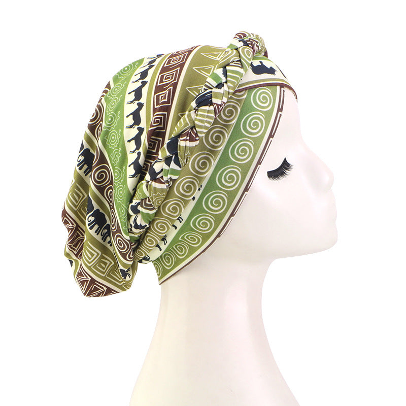 Cross-Border New Style Hand-Printed Braided Cross-Style Headscarf Hat, Elastic African Headwrap Hat Jdt-429G