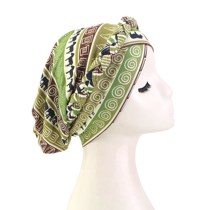 Cross-Border New Style Hand-Printed Braided Cross-Style Headscarf Hat, Elastic African Headwrap Hat Jdt-429G