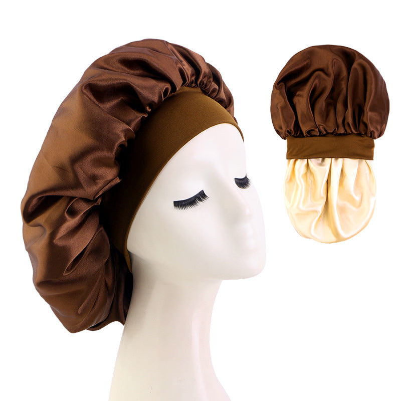 European and American Large Wide-Brimmed Elastic Double-Layer Satin Nightcap Beauty Hair Care Cap Care Cap Jdb-301S