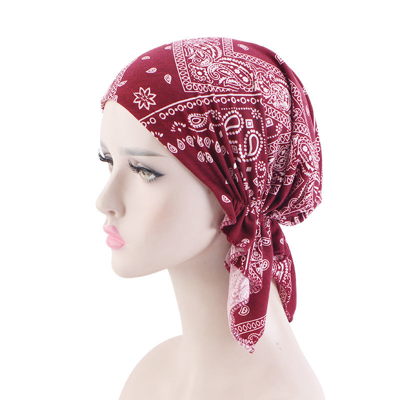 Cross-Border New Women's Cotton Braided Pirate Hat Triangle Turban Hat Printed Turban Hat Chemotherapy Hat
