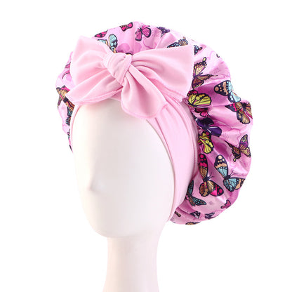 New popular butterfly printed sleep cap with elastic ribbon round cap for hair care and cloth hat JDB-301J-2 in Europe and America