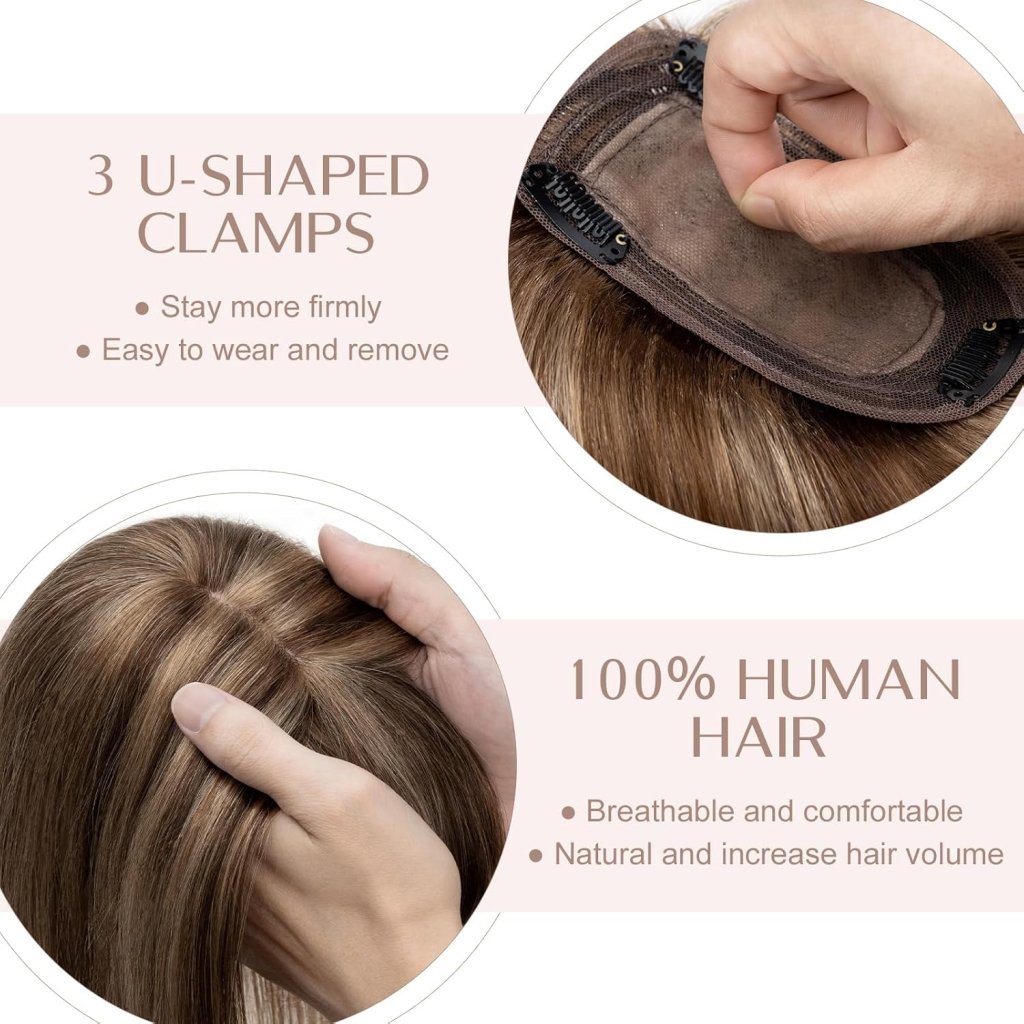 Human Hair Topper with Bangs - Real Human Hair Toppers for Women with Thin Hair
