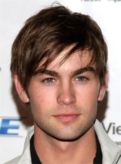 Short Straight 100% Human Hair Wig Medium Brown Mono Top Wigs for Men