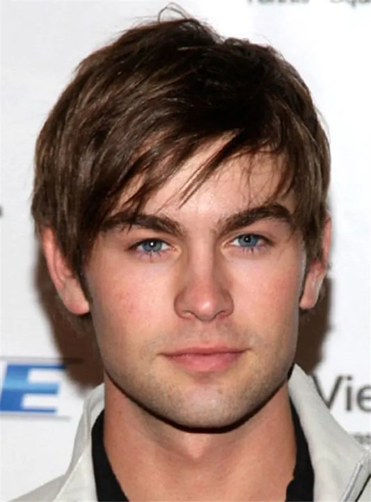 Short Straight 100% Human Hair Wig Medium Brown Mono Top Wigs for Men