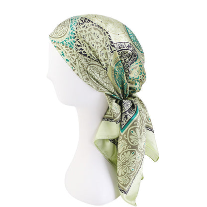 Amazon satin professional square scarf artificial silk printed wrap scarf ethnic style headscarf cap JDWJ-28