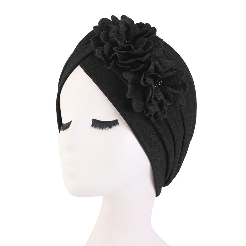 Europe and the United States popular three-dimensional flower pleated turban hat ethnic wind Baotou cap chemotherapy hat JDT-16C