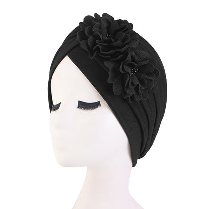 Europe and the United States popular three-dimensional flower pleated turban hat ethnic wind Baotou cap chemotherapy hat JDT-16C