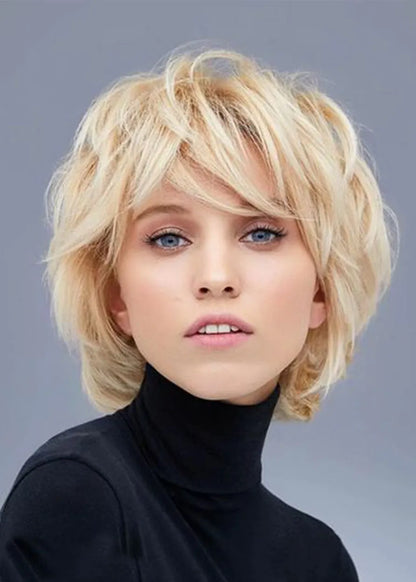 Short Layered Bob Hairstyles Women's Natural Straight Hair Capless Wigs With Bangs 10Inch