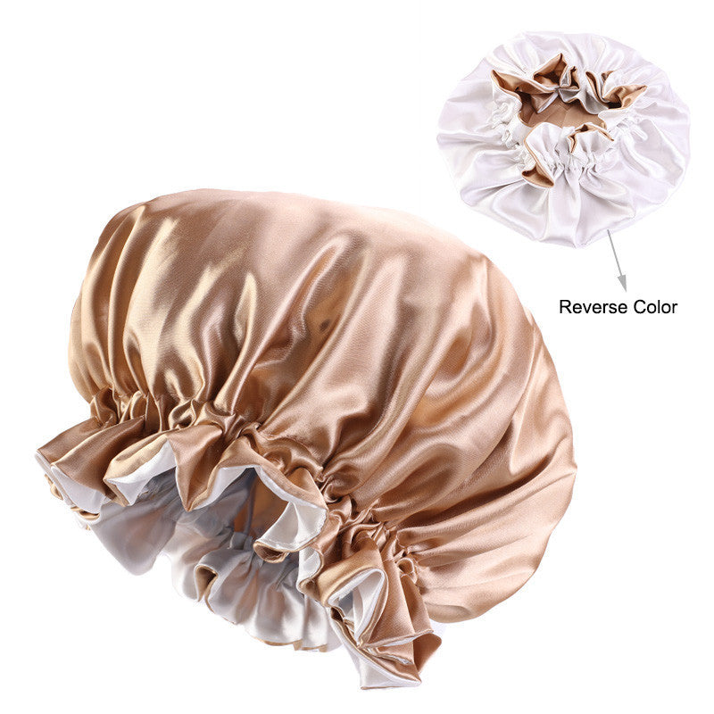 Double Layer Large Lace Nightcap Satin Round Hat Beauty Salon Makeup Hat Chemotherapy Cap