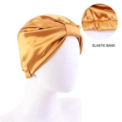 Cross-Border Hat Double-Layer Imitation Silk Nightcap Contrasting Color Knotted Turban Hat Washing and Chemical Clothing Factory Direct Sale