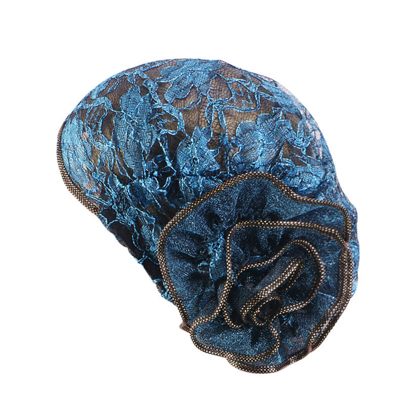 New Breathable Shiny Lace Large Flower Headscarf Hat Versatile Retro Fashion Hat Tjm-202