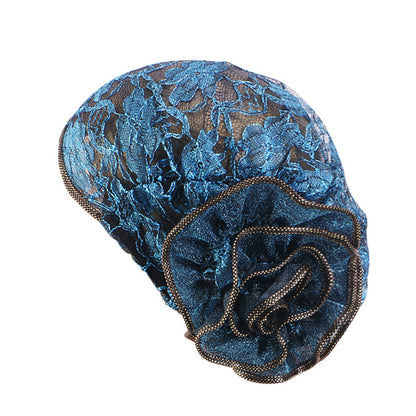 New Breathable Shiny Lace Large Flower Headscarf Hat Versatile Retro Fashion Hat Tjm-202
