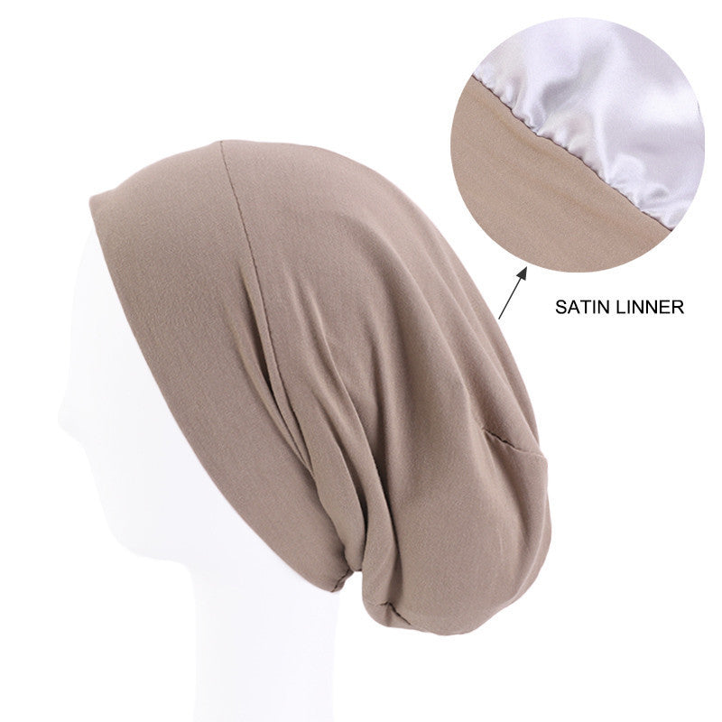 Modal stretch cotton pullover cap lined with Satin double-layer nightcap turban cap chemotherapy hat