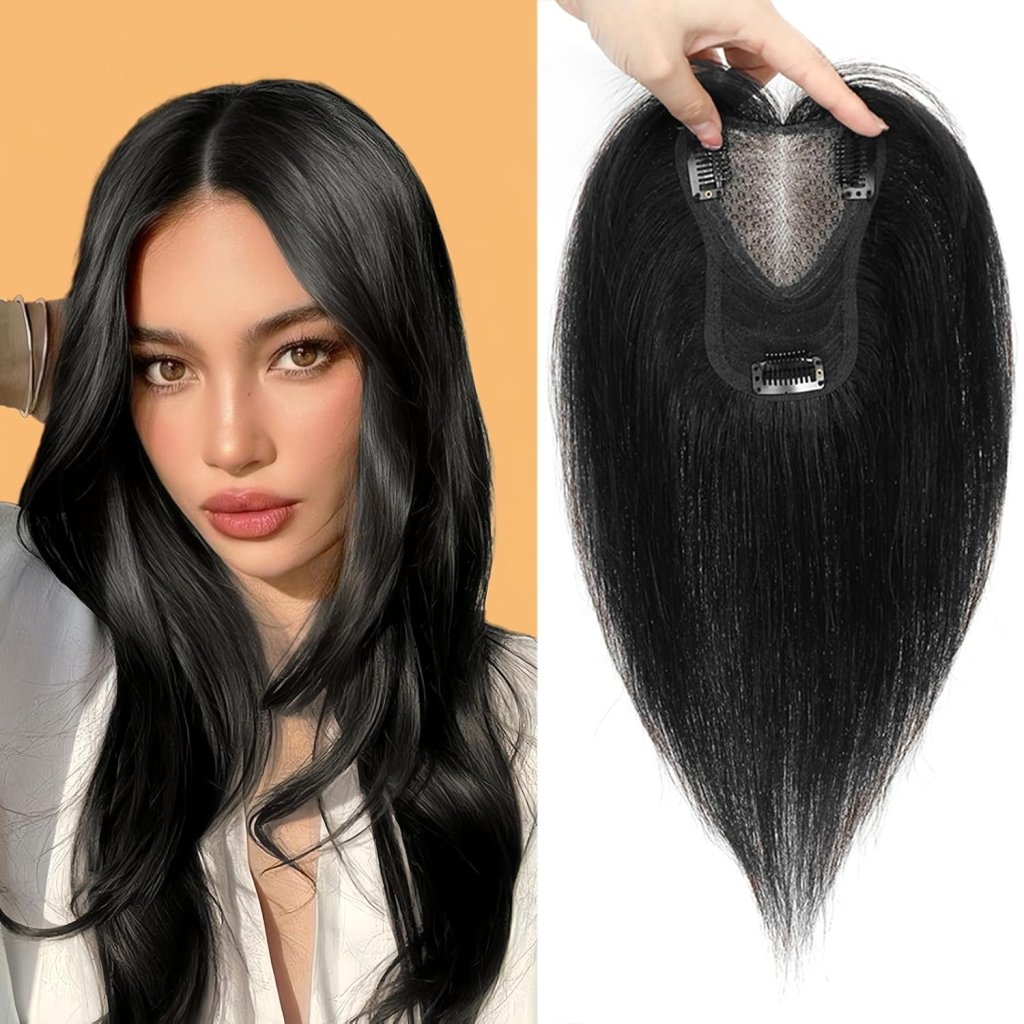 Hair Toppers for Women Real Human Hair 360° No Bangs Upgrade Lace Base Human Hair Toppers