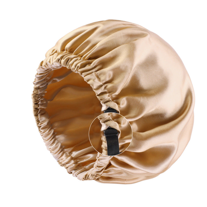Satin nightcap invisible flat adjustable buckle artificial silk double-layer round hat shower cap beauty hair hat