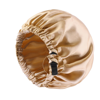 Satin nightcap invisible flat adjustable buckle artificial silk double-layer round hat shower cap beauty hair hat