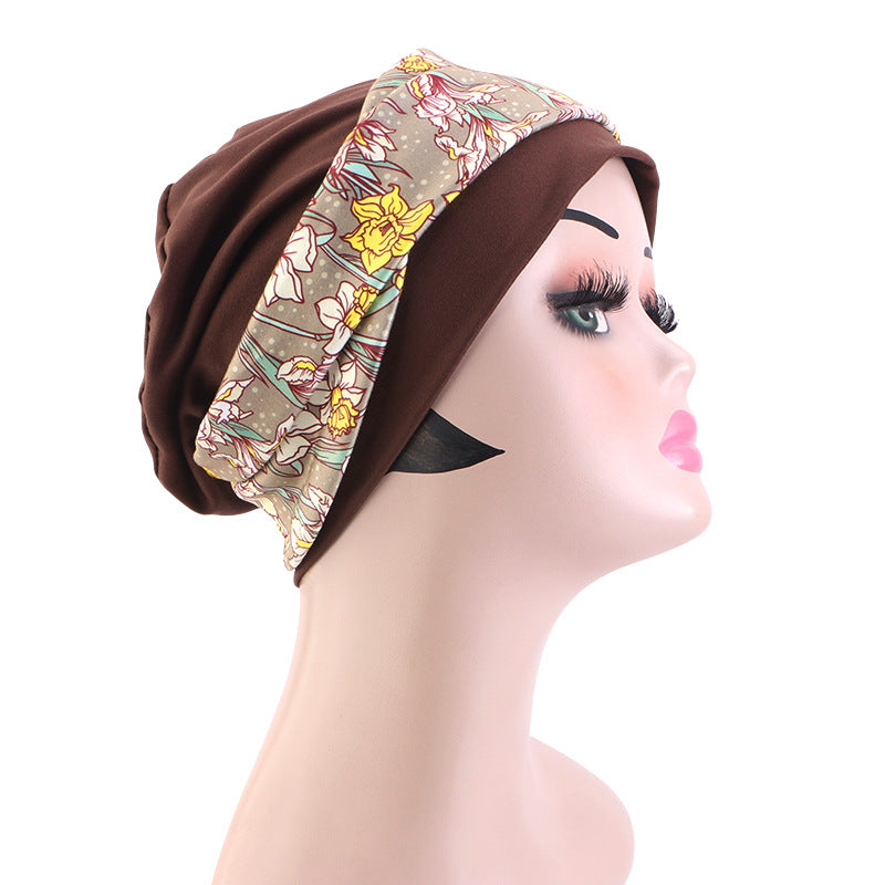 New Cross-Border Bohemian Style Printed Cross-Turban Hat, Elastic Head Wrap Hat, Hair Care Hat Jdt-505
