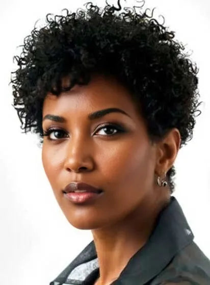 Chic Short Kinky Curly 100% Human Hair Full Lace Wigs For Black Women