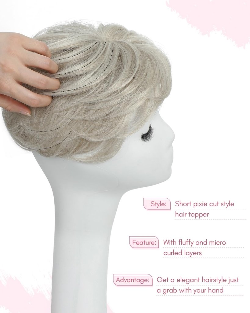 Hair Topper Short Pixie Cut Pieces for Women with Thinning Human Hair Wigs