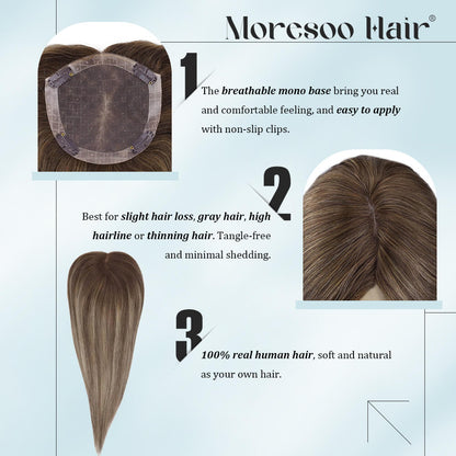 3*5inch Mono Hair Topper Remy Human Hair Balayage Brown Wigs Hair Piece