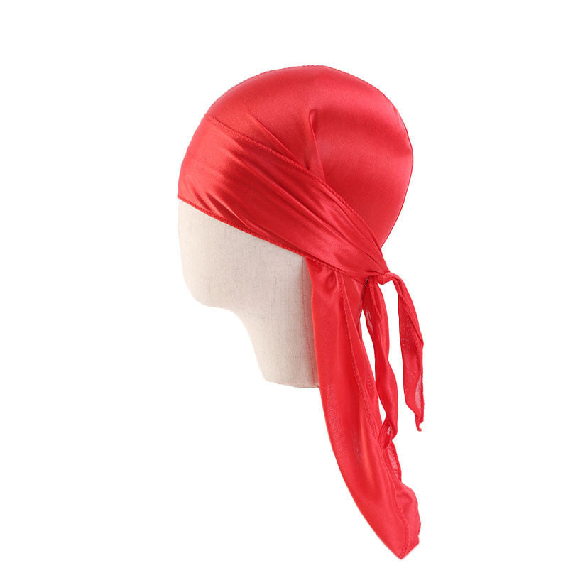 Children's Imitation Silk Pirate Hat Durag Long Tail Turban Hip Hop Cape Hat K-11
