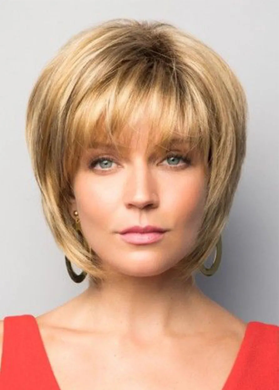 Natural Looking Women's Short Bob Hairstyles Straight Human Hair Wigs With Bangs Lace Front Wigs 10Inch