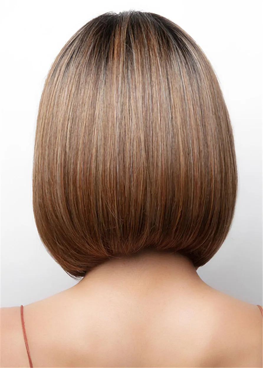 Women's Short Bob Hairstyle Natural Straight Synthetic Hair Capless Wigs 14Inch