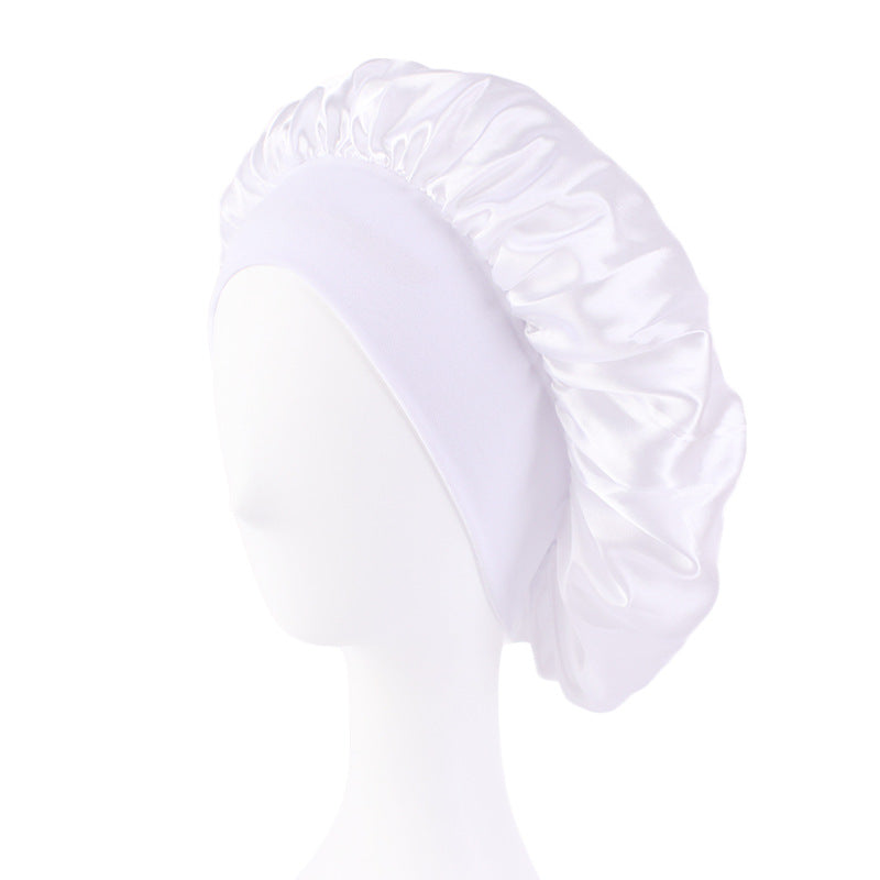 LOGO printing satin nightcap wide brimmed hair band round hat turban hat beauty salon home hat TJM-301