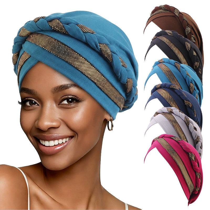 Cross border new two-color gilding manual Fried Dough Twists braid headband cap elastic headband JDT-429M