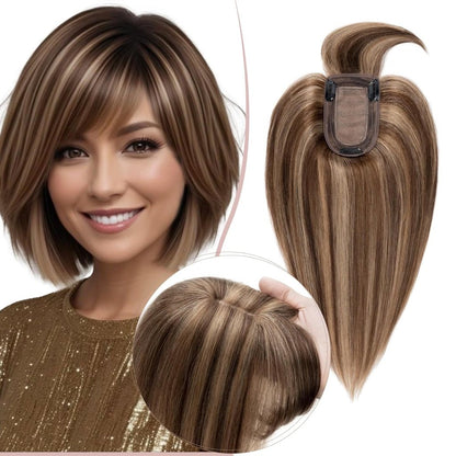 Human Hair Topper with Bangs - Real Human Hair Toppers for Women with Thin Hair