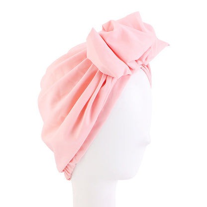 Europe and the United States popular pleated flower turban hat adult solid color bow dish flower wrap hat hair care cap JDT-52