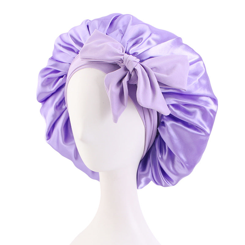 Cross-border supply solid color streamer round hat bow satin wide-brimmed nightcap advertising cap makeup cap JDB-301L