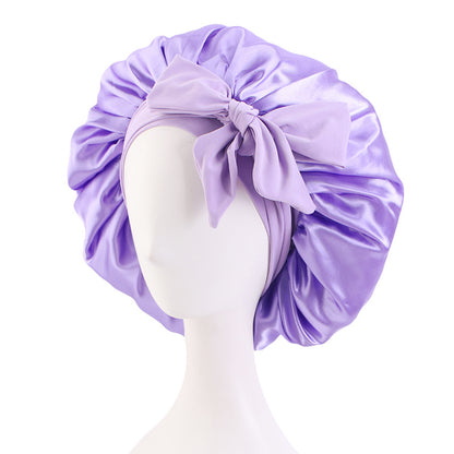 Cross-border supply solid color streamer round hat bow satin wide-brimmed nightcap advertising cap makeup cap JDB-301L