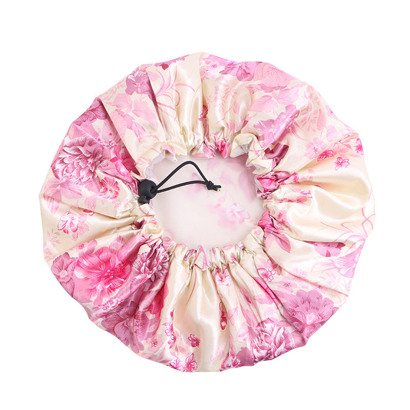 Double-layer printed waterproof shower cap dustproof and oil-proof cigarette cap adjustable beauty perm cap JDY-453A-1