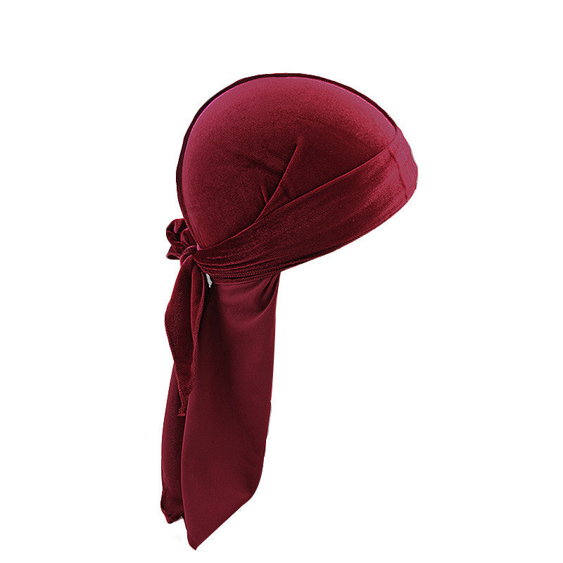 European and American fashion Korean velvet long tail pirate hat strap turban hat hip hop Cape velvet durags