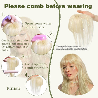 Clip in Bangs 100% Human Hair Toppers 360°3D Hair Pieces Clip On Air Bangs Extensions