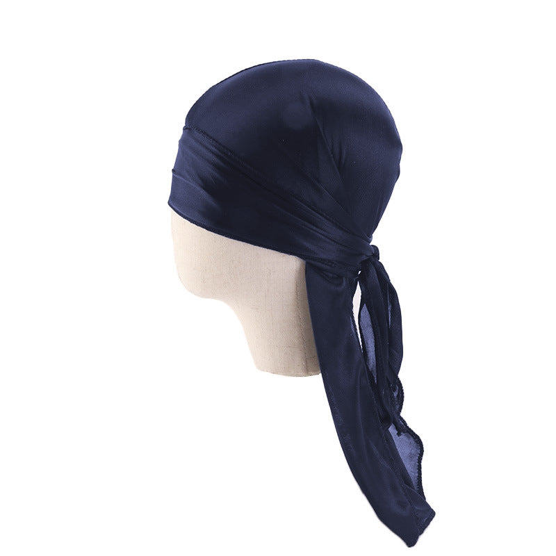 Children's Imitation Silk Pirate Hat Durag Long Tail Turban Hip Hop Cape Hat K-11