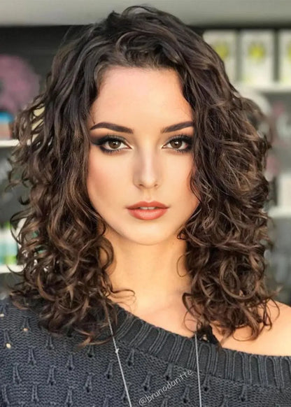Acconciature medie Parrucche frontali in pizzo sintetico con capelli ricci naturali da donna da 20 pollici