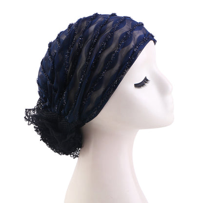 Cross-Border Spring and Autumn Style Breathable Lace Hat, Ethnic Hat with Floral Embellishment on the Back, Hair-Protecting Headscarf Hat Jdt-516