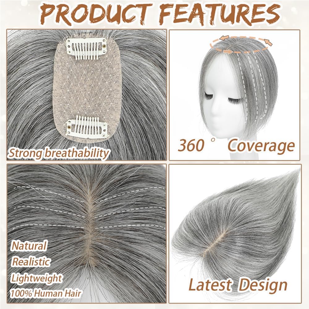 Hair Toppers for Women Real Human Hair, Bangs Hair Clip 360° 3D Cover Human Hair Topper with Bangs