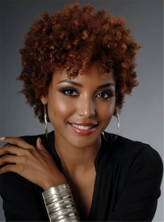 Brown Kinky Curly Short Synthetic Hair Capless Wigs