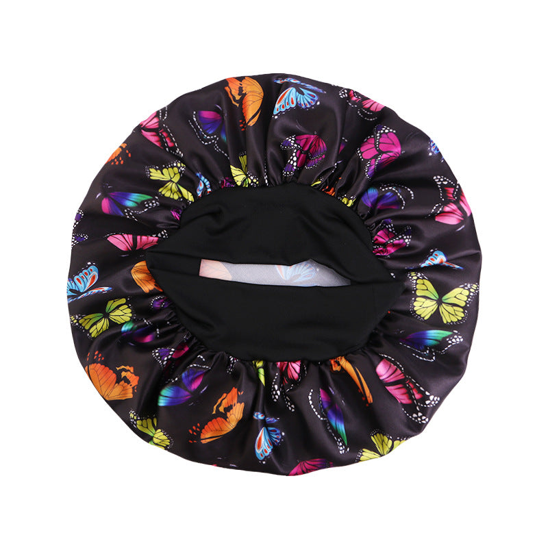 New Butterfly Print Elastic Sleep Cap, Satin Nursing Cap, Head Wrap Hat, Cross-Border Hat Jdb-301A-6